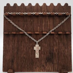 F.J. Chi Rho Cross Necklace Unisex 22in‎ Silver Sterling 925 Textured Pendant